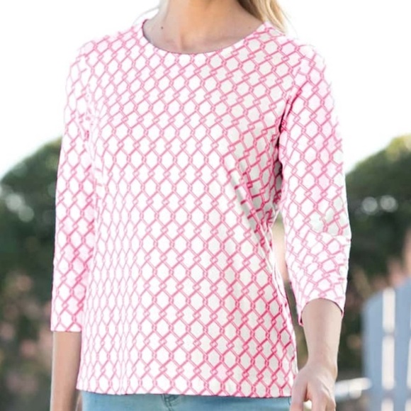 APPLESEED Chain-Link Geo Print Cotton Tee in Coral and White Size Petite Large - Picture 5 of 7